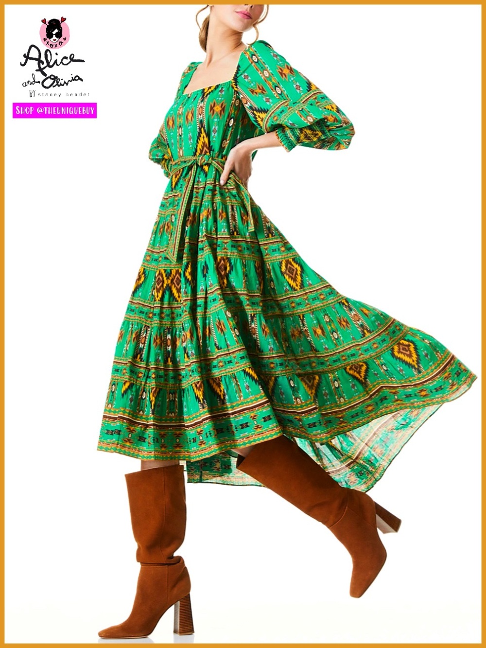 Alice + Olivia Rowen Emerald Green Midi Dress